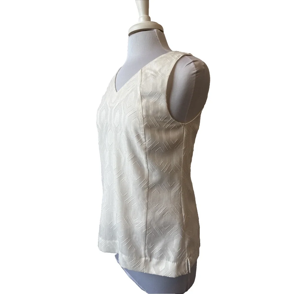 Banana Republic Womens 6 Neutral Chic Jacquard Tank Talc White Sleeveless Blouse